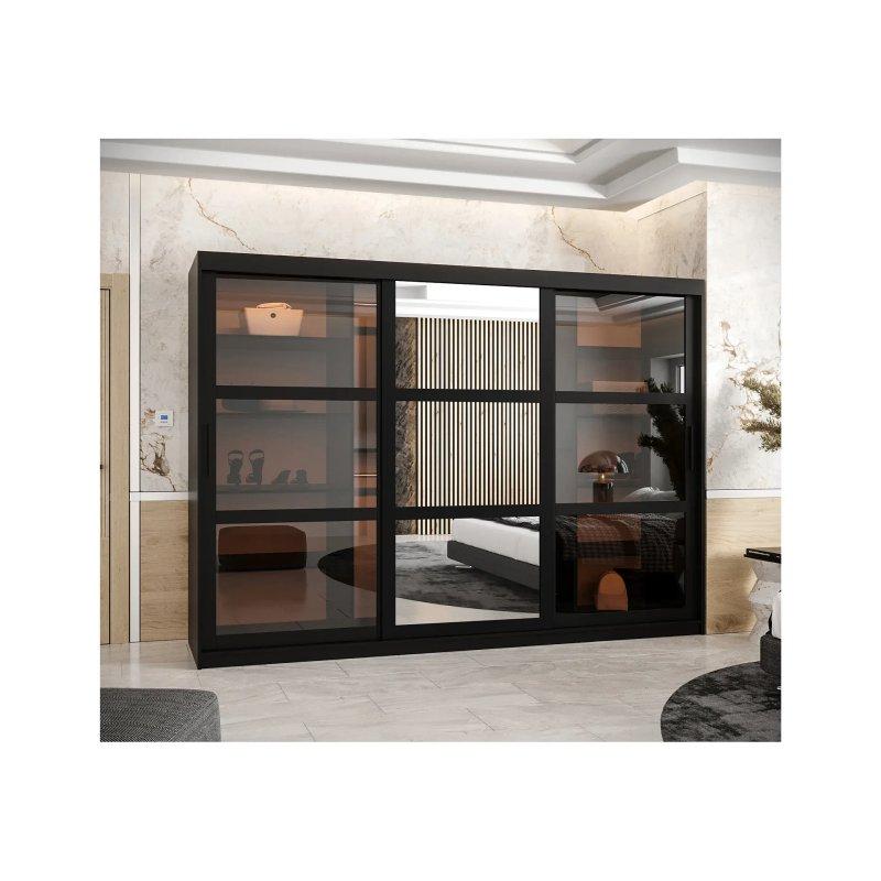 Siyah Sürgülü Gardrop 250x200 cm 3 Kapılı - 90241