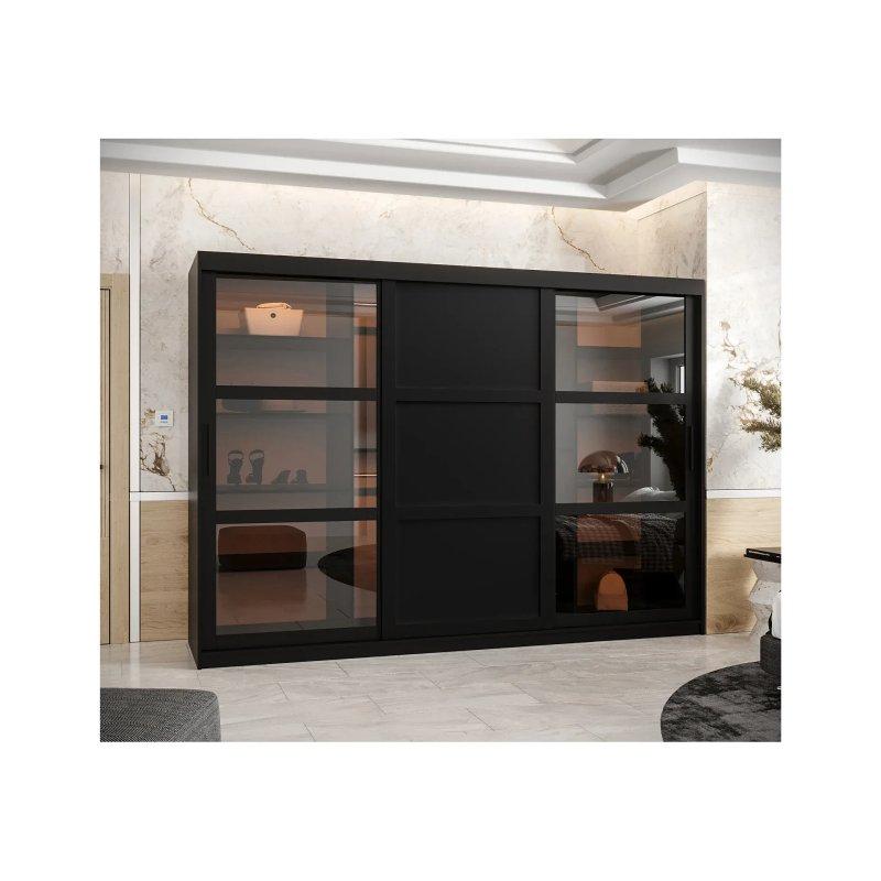 Siyah Sürgülü Gardrop 250x200 cm 3 Kapılı - 90244