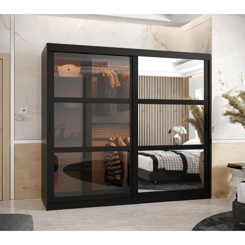 Siyah Sürgülü Gardrop Aynalı 200x200 cm LED Işıklı - 90832