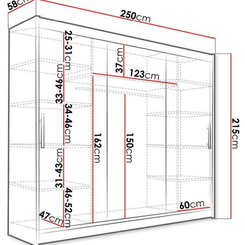 Siyah Sürgülü Gardrop LED Aydınlatmalı 250x215 cm - 90763