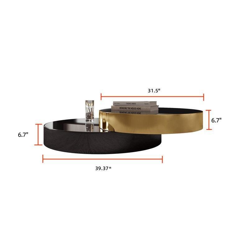 Siyah Temperli Cam Üstü Gold & Siyah Metal Ayaklı Yuvarlak Orta Sehpa 100 cm - 104503