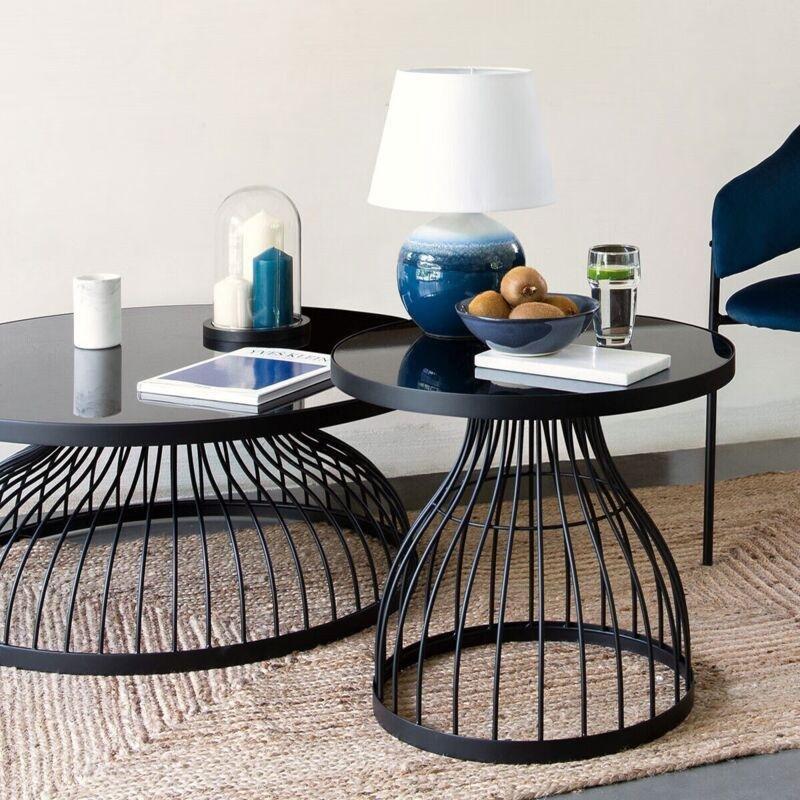 Siyah Temperli Cam Yuvarlak Cam Yan Sehpa-55x55x49 cm - 111289