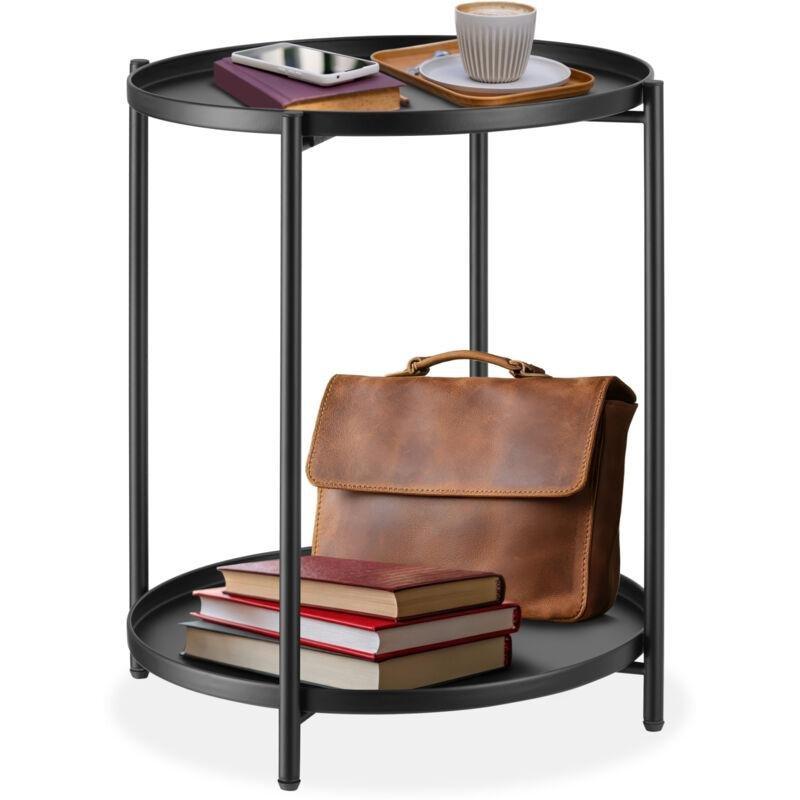 Siyah Toz Boyalı Çelik Çıkarılabilir Raflı Bohem Yan Sehpa-46x46x53 cm - 111070