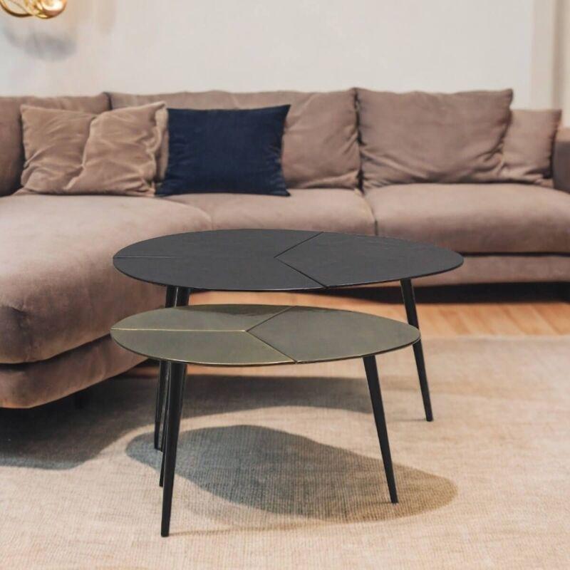 Siyah ve Antik Gold Metal Zigon Sehpa 78x45 cm 2'li Set - 106912