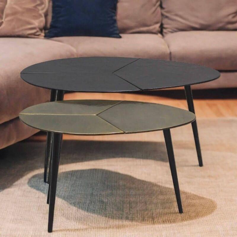 Siyah ve Antik Gold Metal Zigon Sehpa 78x45 cm 2'li Set - 106912