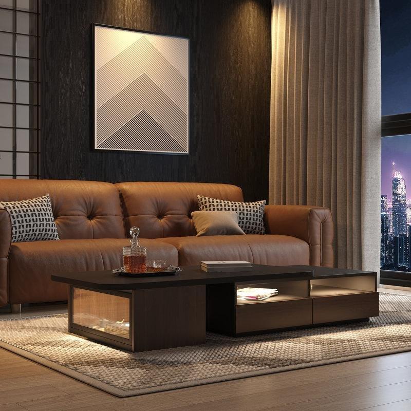 Siyah Venge 175 cm Uzatılabilir Çekmeceli Ledli Orta Sehpa - 106060