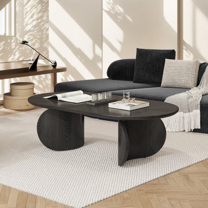 Siyah Venge Orta Sehpa Oval 130x70 cm Ahşap - 106033