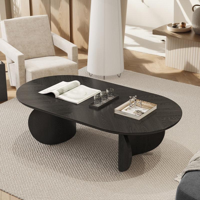 Siyah Venge Orta Sehpa Oval 130x70 cm Ahşap - 106033