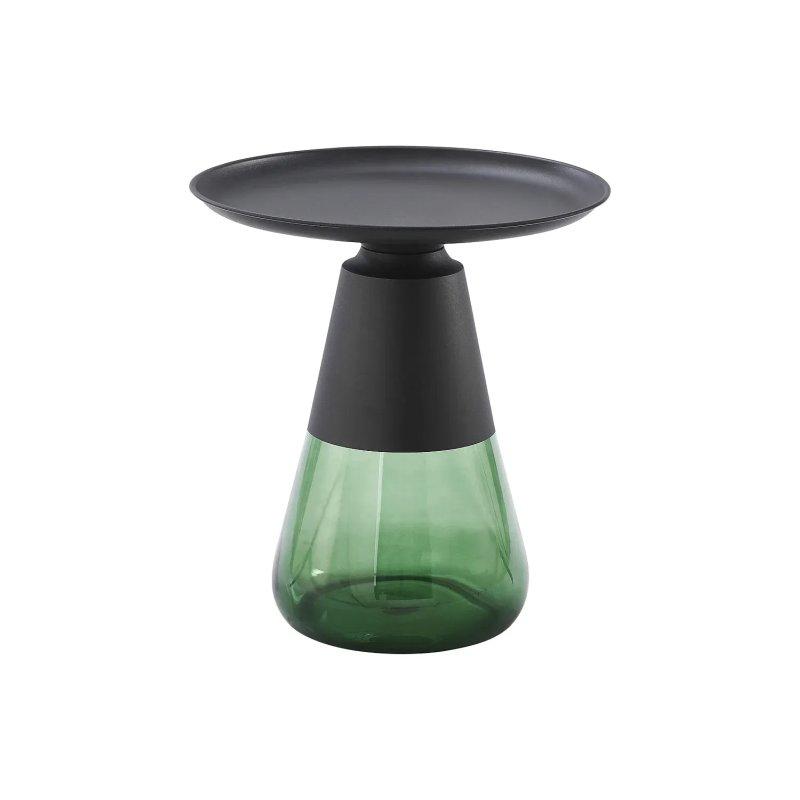 Siyah Yeşil Cam Metal Yuvarlak Tasarım Yan Sehpa-50x54x50 cm - 110309