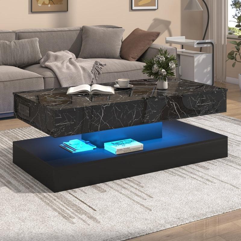 Siyah Yüksek Parlak Ledli Kaldırmalı Orta Sehpa 120 cm - 104440