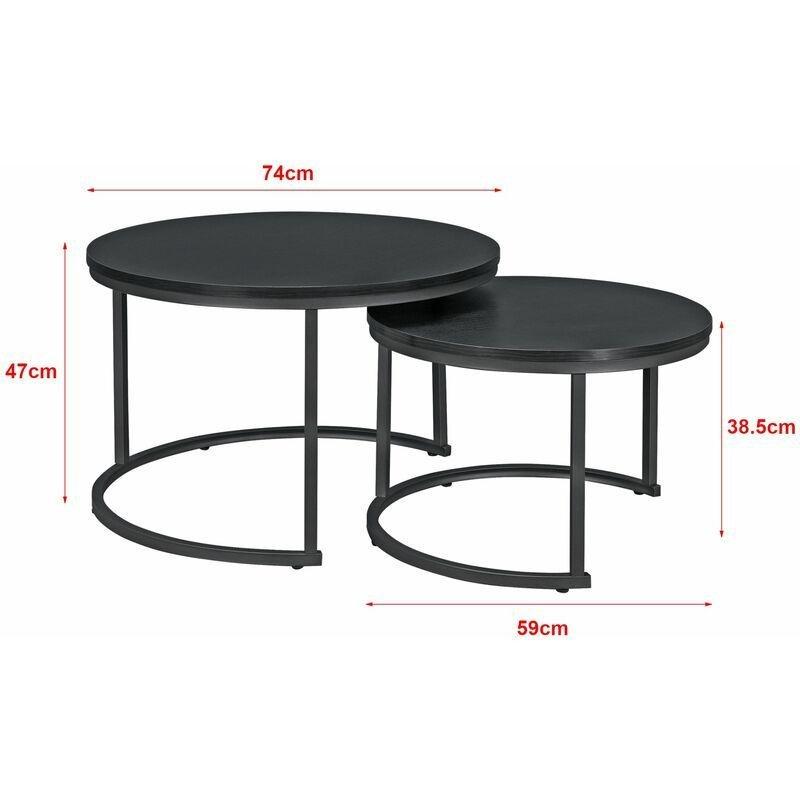 Siyah Yuvarlak İç İçe Geçen 2'li Orta Sehpa Seti 45 x 80 cm - 103086