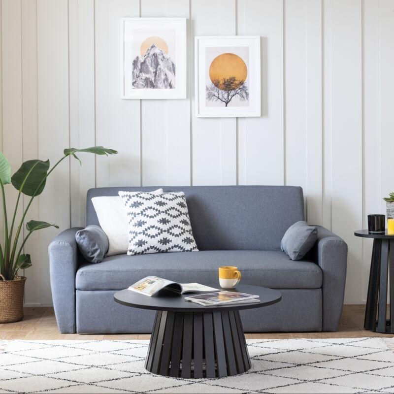 Siyah Yuvarlak Orta Sehpa 80 cm Endüstriyel Ahşap - 102793