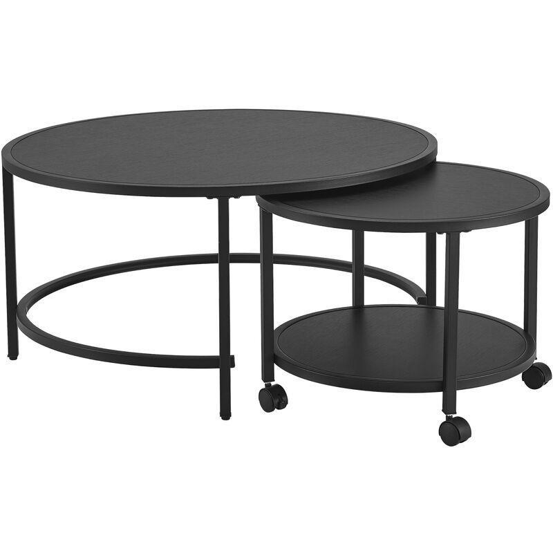 Siyah Yuvarlak Zigon Sehpa 50x80 cm Tekerlekli Çelik Metal Ayaklı - 107417