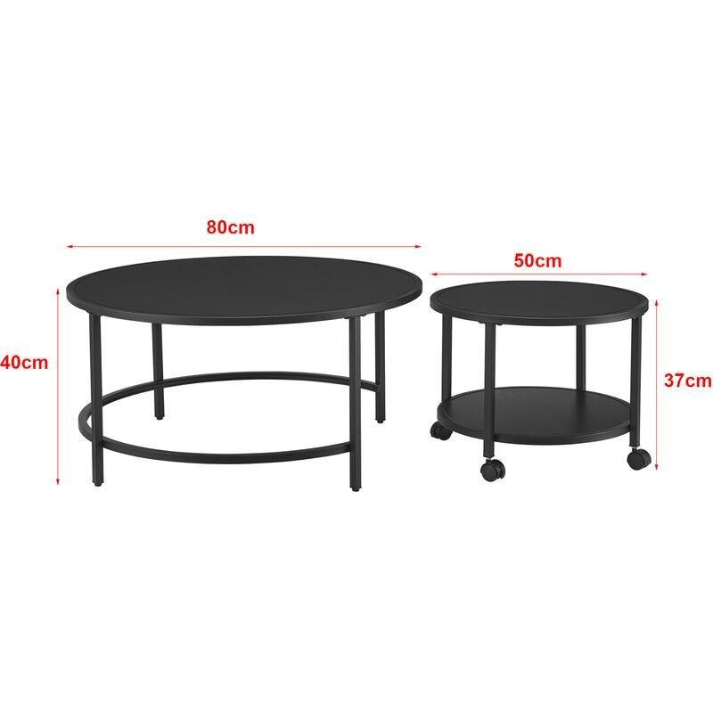 Siyah Yuvarlak Zigon Sehpa 50x80 cm Tekerlekli Çelik Metal Ayaklı - 107417