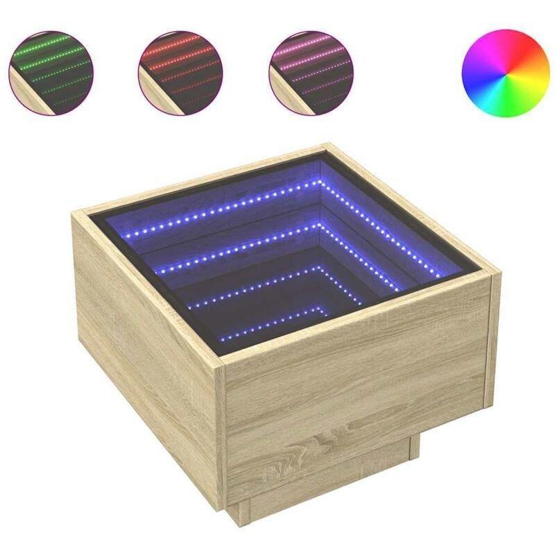 Sonoma Meşe Mühendislik Ahşap LED Işıklı Cam Yan Sehpa-40x40x30 cm - 111331