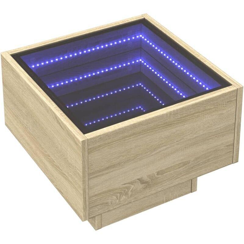 Sonoma Meşe Mühendislik Ahşap LED Işıklı Cam Yan Sehpa-40x40x30 cm - 111331