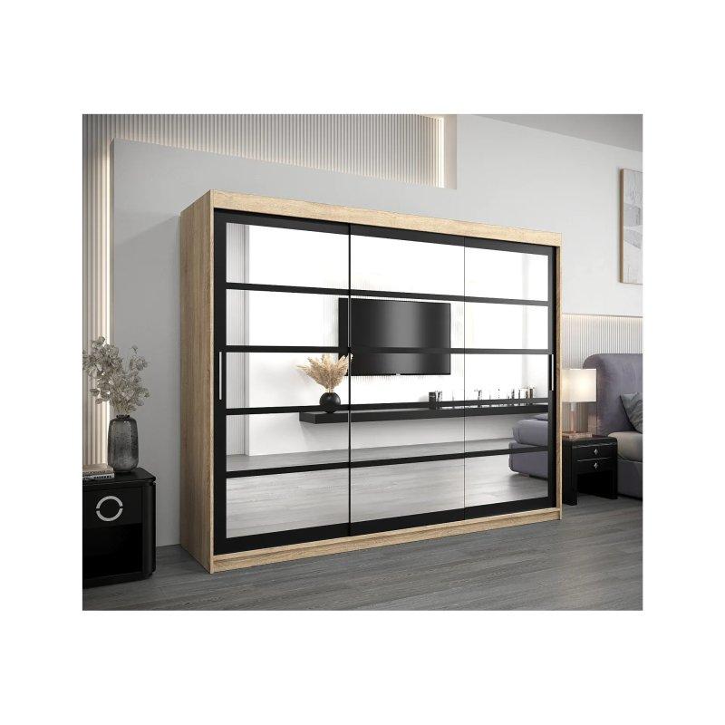 Sonoma Siyah Sürgülü Gardrop Endüstriyel Ahşap 250x200x62 cm - 90154
