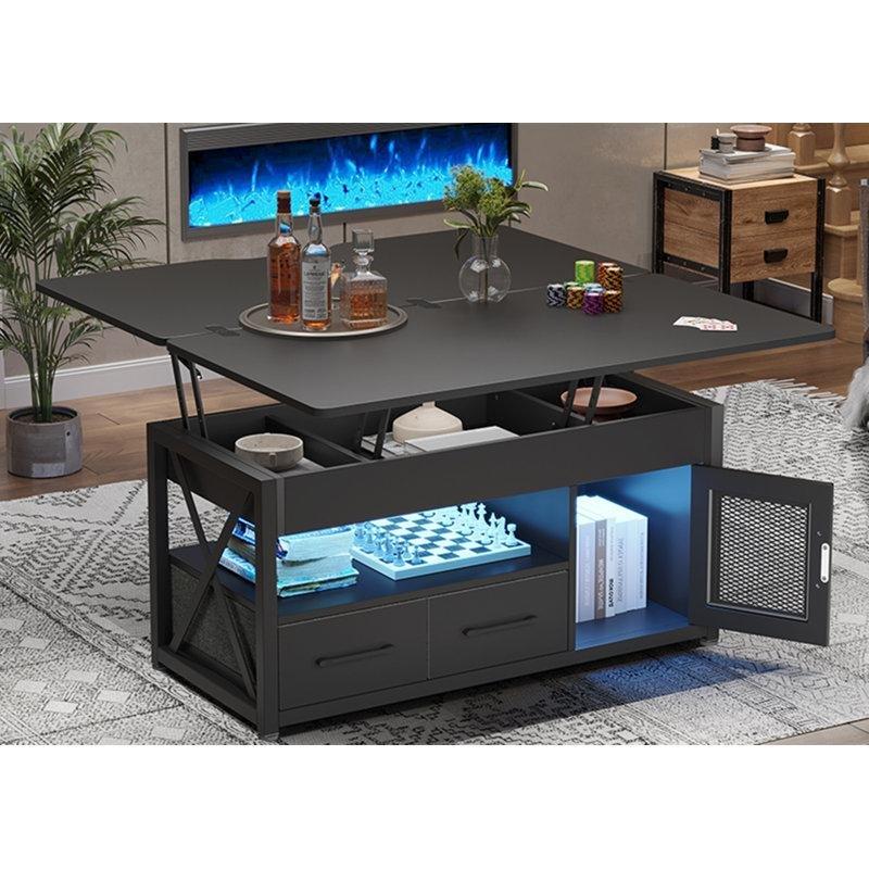 Soukaina Kaldırmalı Endüstriyel Ahşap ve Çelik Akıllı Sehpa 100x100 cm - 101418