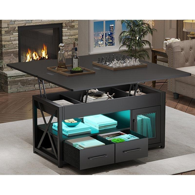 Soukaina Kaldırmalı Endüstriyel Ahşap ve Çelik Akıllı Sehpa 100x100 cm - 101418