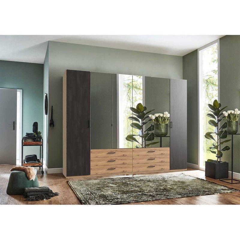 Sulzbach 6 Kapılı Gardrop Endüstriyel Ahşap ve Antrasit 270x210x58 cm - 90760