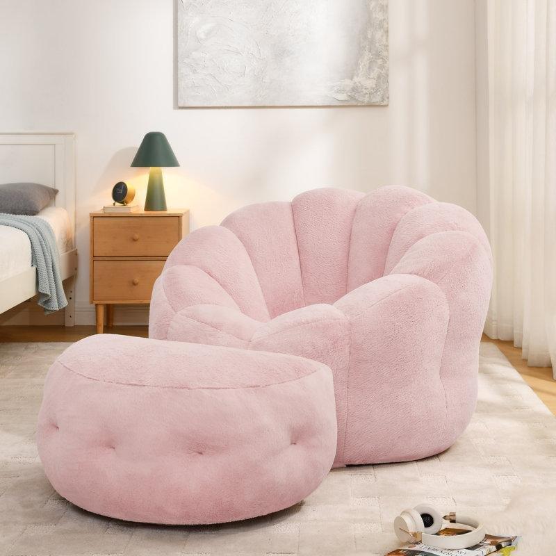 Suni Kürk Kaplamalı Bulut Formlu Çocuk Puf Dinlenme Koltuğu ve Ayak Pufu Seti-75 x 117 x 101 cm - 109715