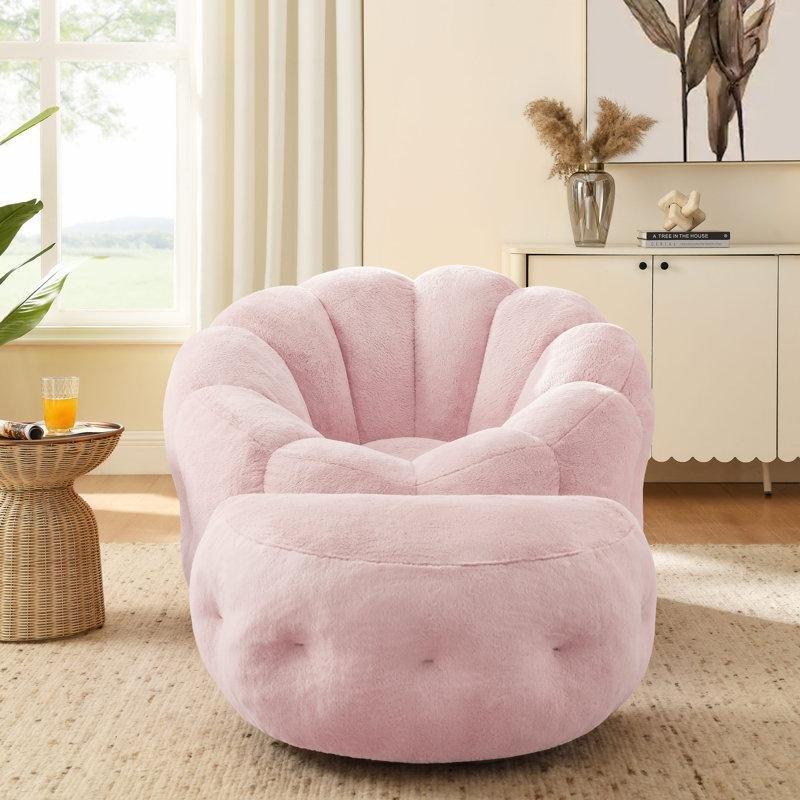 Suni Kürk Kaplamalı Bulut Formlu Çocuk Puf Dinlenme Koltuğu ve Ayak Pufu Seti-75 x 117 x 101 cm - 109715