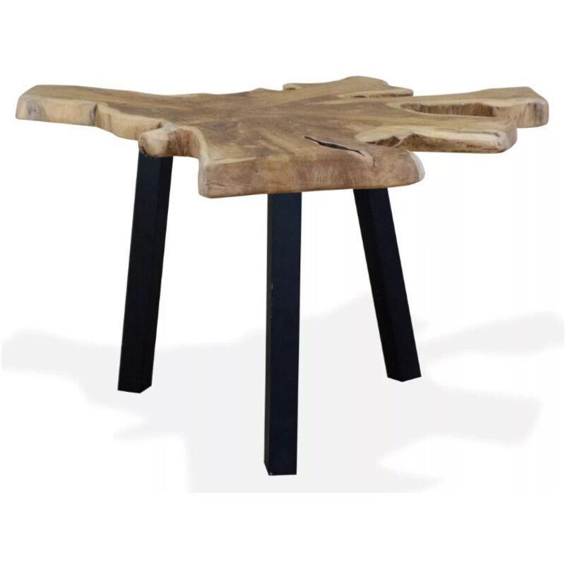 Teak Ahşap Orta Sehpa 80x70x38 cm Siyah Metal Ayaklı - 103387