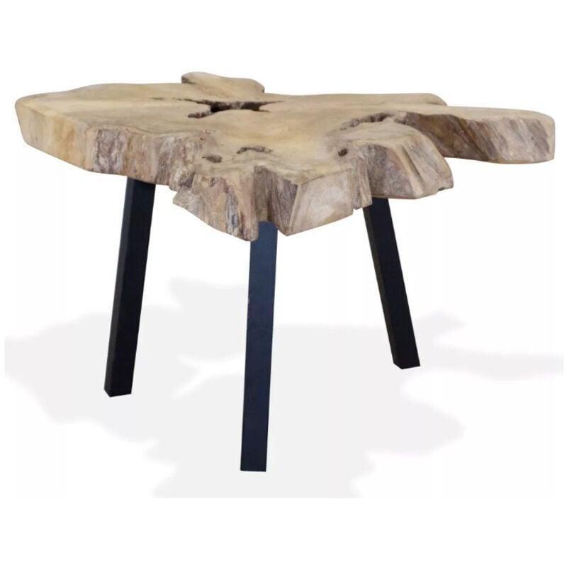 Teak Ahşap Orta Sehpa 80x70x38 cm Siyah Metal Ayaklı - 103387