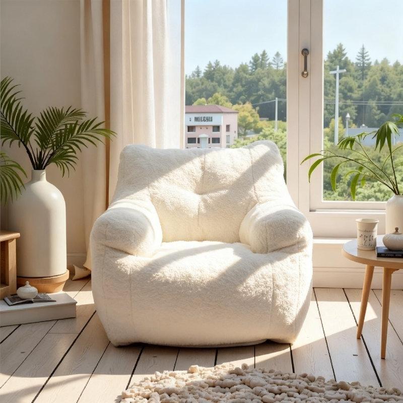 Teddy Kumaş Kaplı Parçalı Hafızalı Sünger Dolgulu Çocuk Dinlenme Koltuğu Krem-100 x 94 x 70 cm - 109703