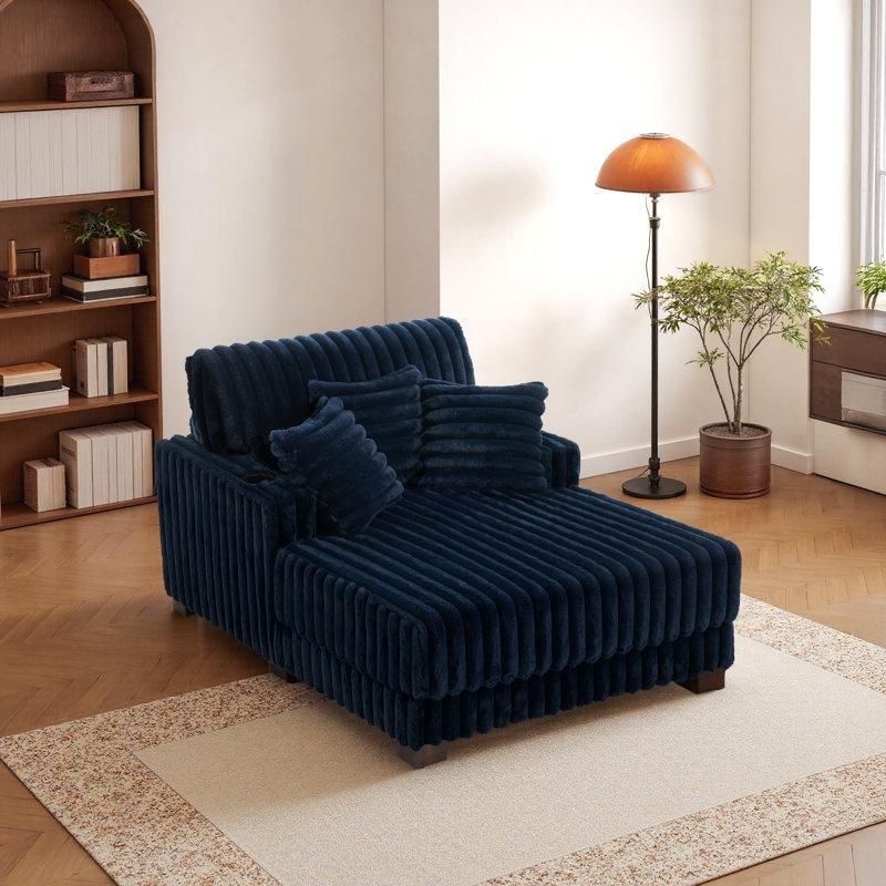 Tek Kişilik Kumaş Kaplamalı Puf Dinlenme Koltuğu, Bardaklıklı, 3 Yastıklı-L150 x 106 x 89 cm - 109451