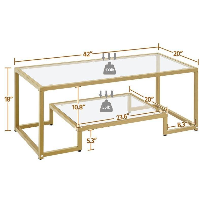 Temperli Cam Gold Ayaklı 2 Katlı Orta Sehpa 107 x 51 x 46 cm - 105070