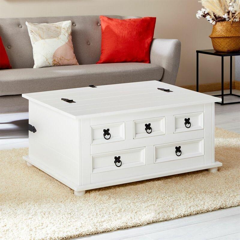 Tequila Masif Çam Ahşap Beyaz Orta Sehpa 82x44x31 cm - 103258