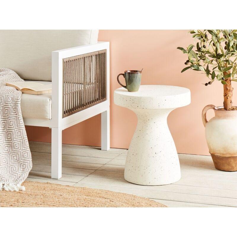 Terrazzo Beyaz MgO Terrazzo Efektli Traverten Yan Sehpa-39x39x46 cm - 111988