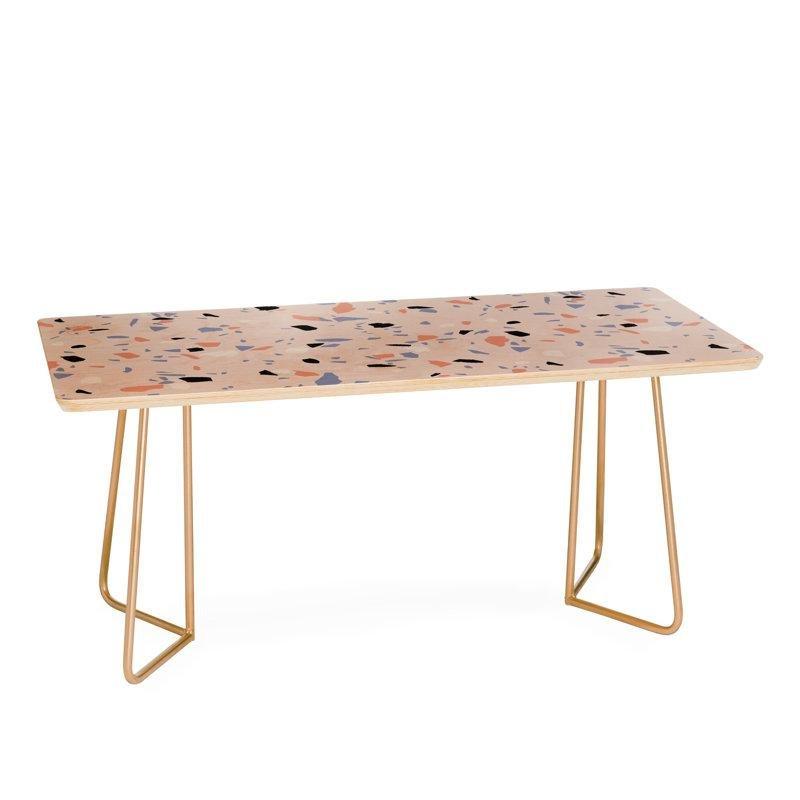 Terrazzo Desenli Huş Ağacı Orta Sehpa 97x48x48 cm Gold Ayaklı - 105646