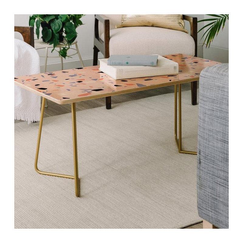 Terrazzo Desenli Huş Ağacı Orta Sehpa 97x48x48 cm Gold Ayaklı - 105646