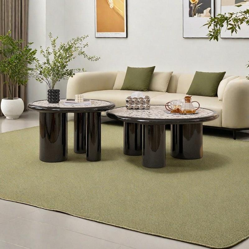 Terrazzo Orta Sehpa 90x90 cm Siyah Krem Meşe Ayaklı - 105622