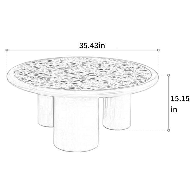 Terrazzo Orta Sehpa Siyah Krem 90x90x38 cm Meşe Ayaklı - 105616