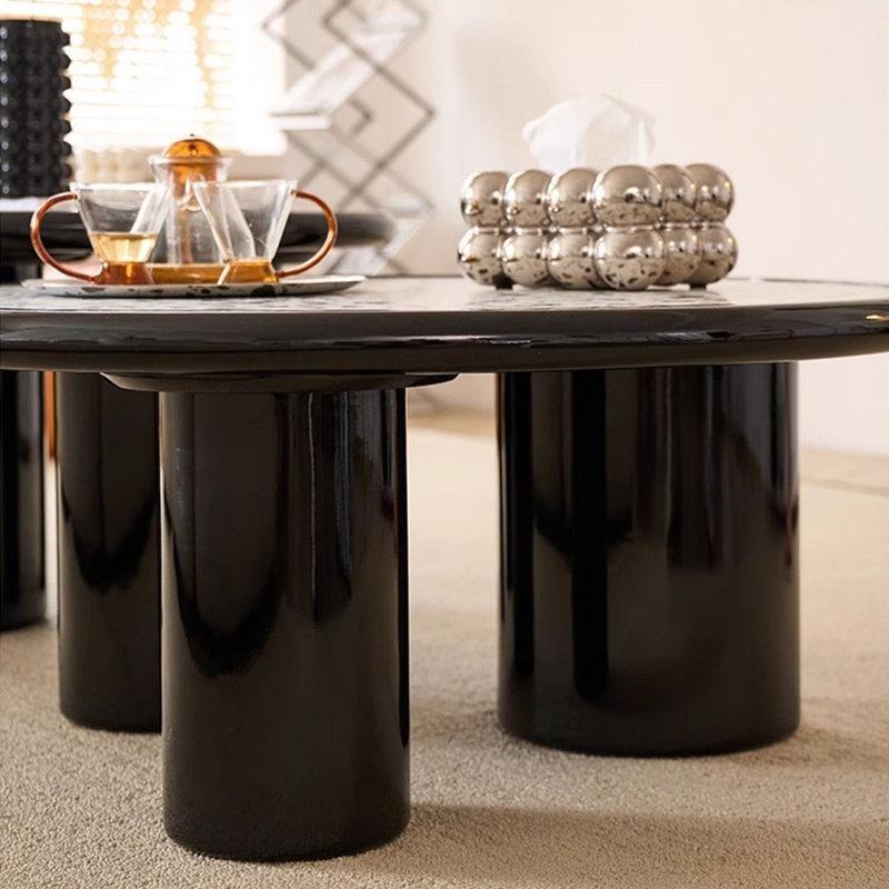 Terrazzo Orta Sehpa Siyah Krem 90x90x38 cm Meşe Ayaklı - 105616