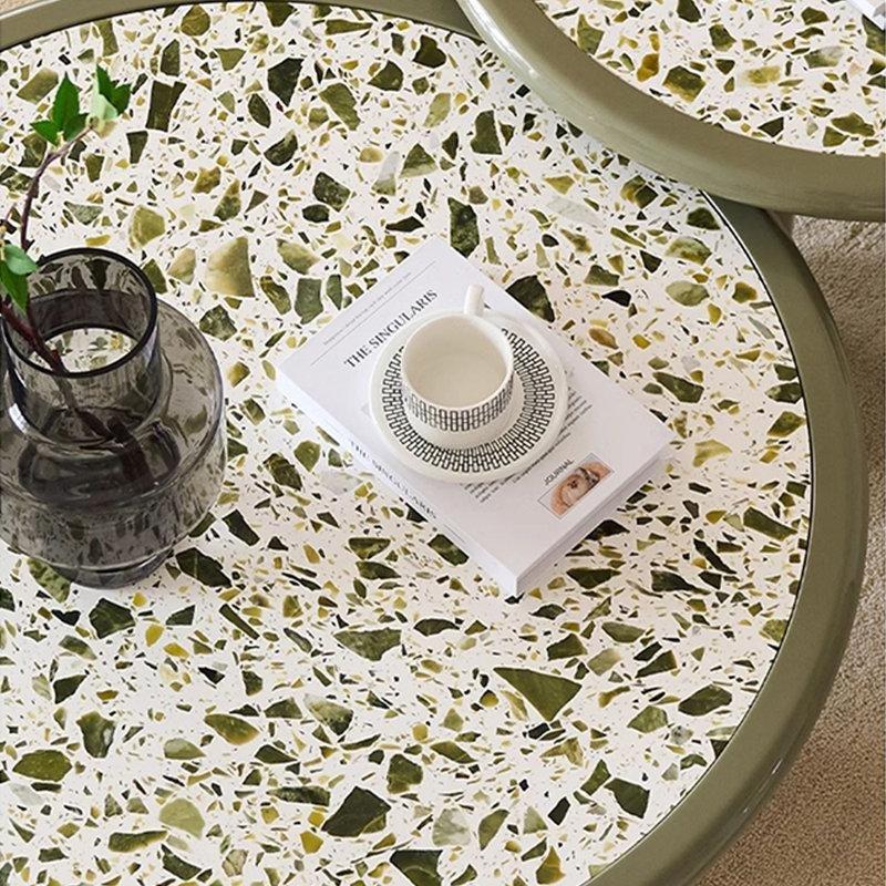Terrazzo Orta Sehpa Yeşil Krem 90x90x38 cm - 105664