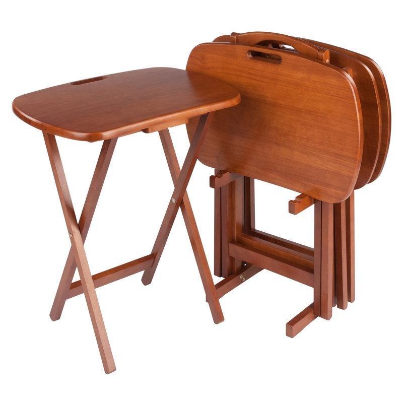 Tik Renkli Masif Ahşap Katlanır Zigon Sehpa 58x40x66 cm 5'li Set - 108292