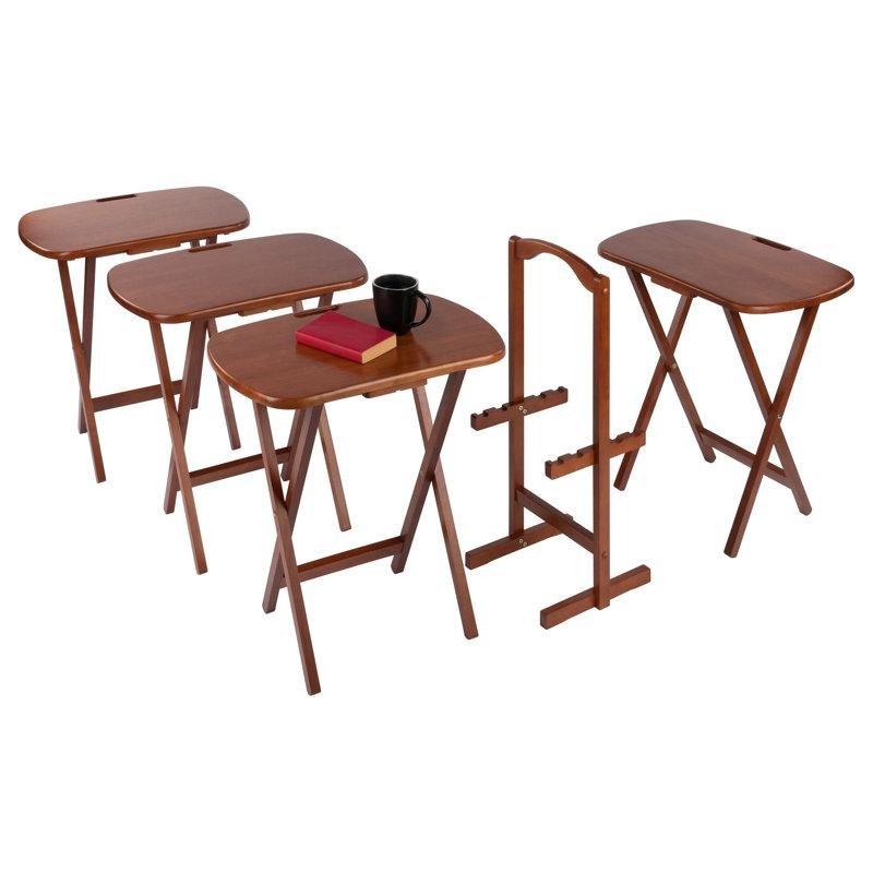 Tik Renkli Masif Ahşap Katlanır Zigon Sehpa 58x40x66 cm 5'li Set - 108292