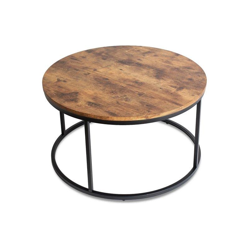 Tim Max Rustik Meşe Yuvarlak Orta Sehpa 80x46 cm Siyah Metal Ayaklı - 102225