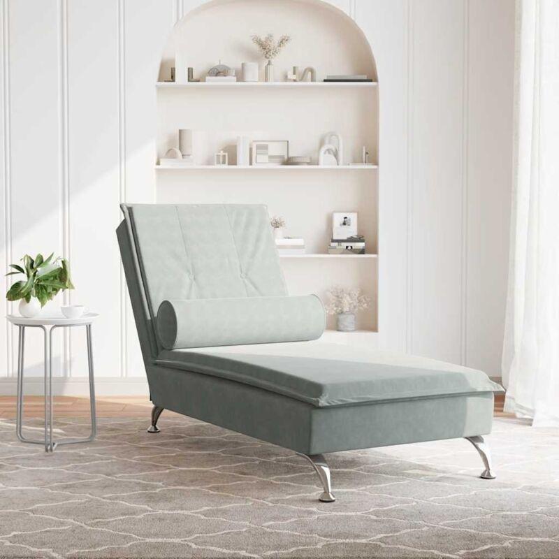 Titreşimli Masajlı Açık Gri Kadife Dinlenme Koltuğu 136,5 x 56 x 75 cm - 109129