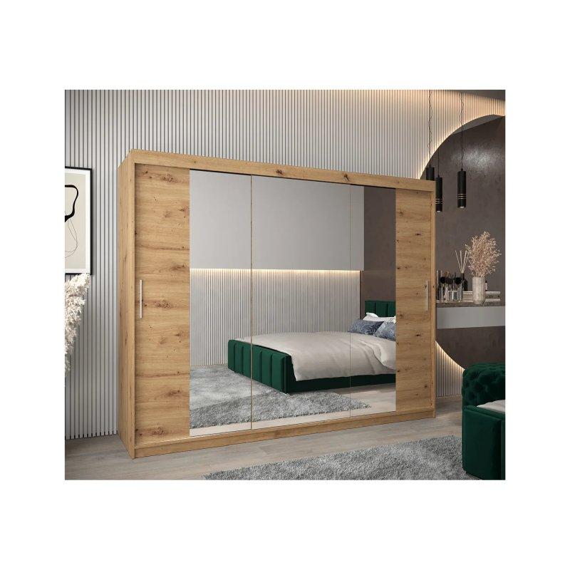 Tokyo Endüstriyel Ahşap Sürgülü Gardrop 250x200 cm Aynalı 3 Kapılı - 90439