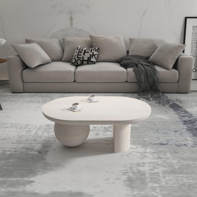 Top Ayaklı Orta Sehpa 97x61 cm Beyaz Mango Ahşap - 105997