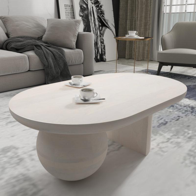 Top Ayaklı Orta Sehpa 97x61 cm Beyaz Mango Ahşap - 105997