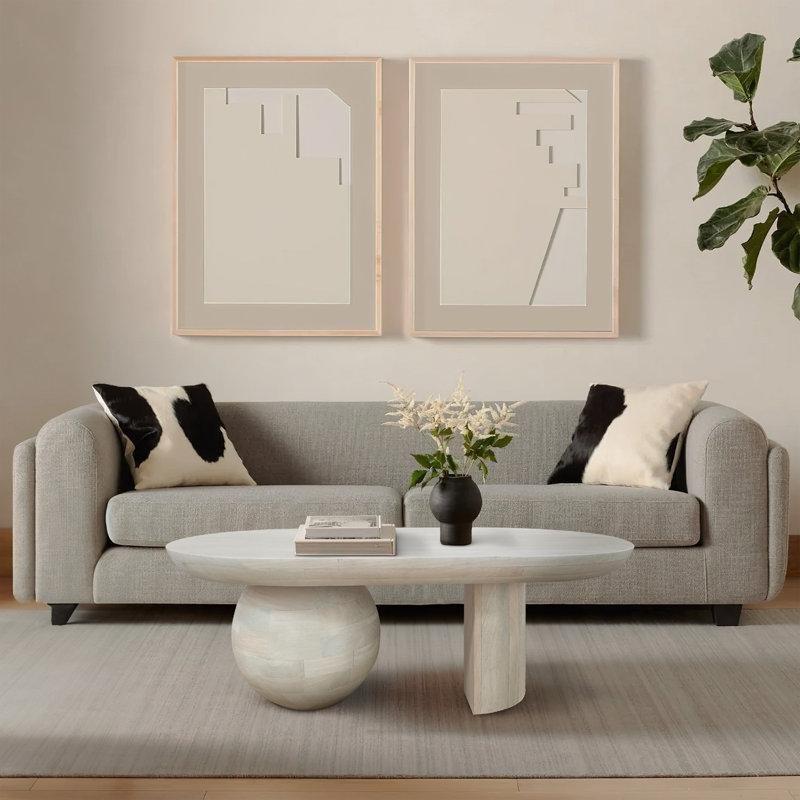 Top Ayaklı Orta Sehpa 97x61 cm Beyaz Mango Ahşap - 105997