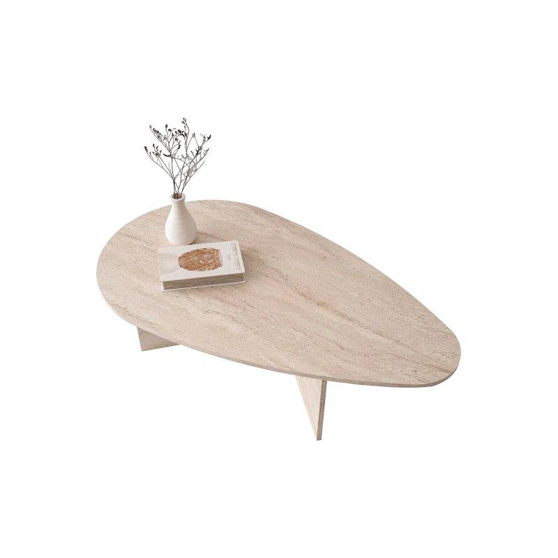 Traverten Beige Endüstriyel Ahşap Orta Sehpa 140x80 cm - 102414