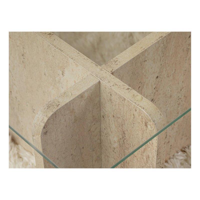 Traverten Beige ve Şeffaf Cam Orta Sehpa 105x65 cm - 102003