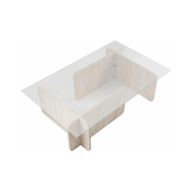 Traverten Beige ve Şeffaf Cam Orta Sehpa 105x65 cm - 102003